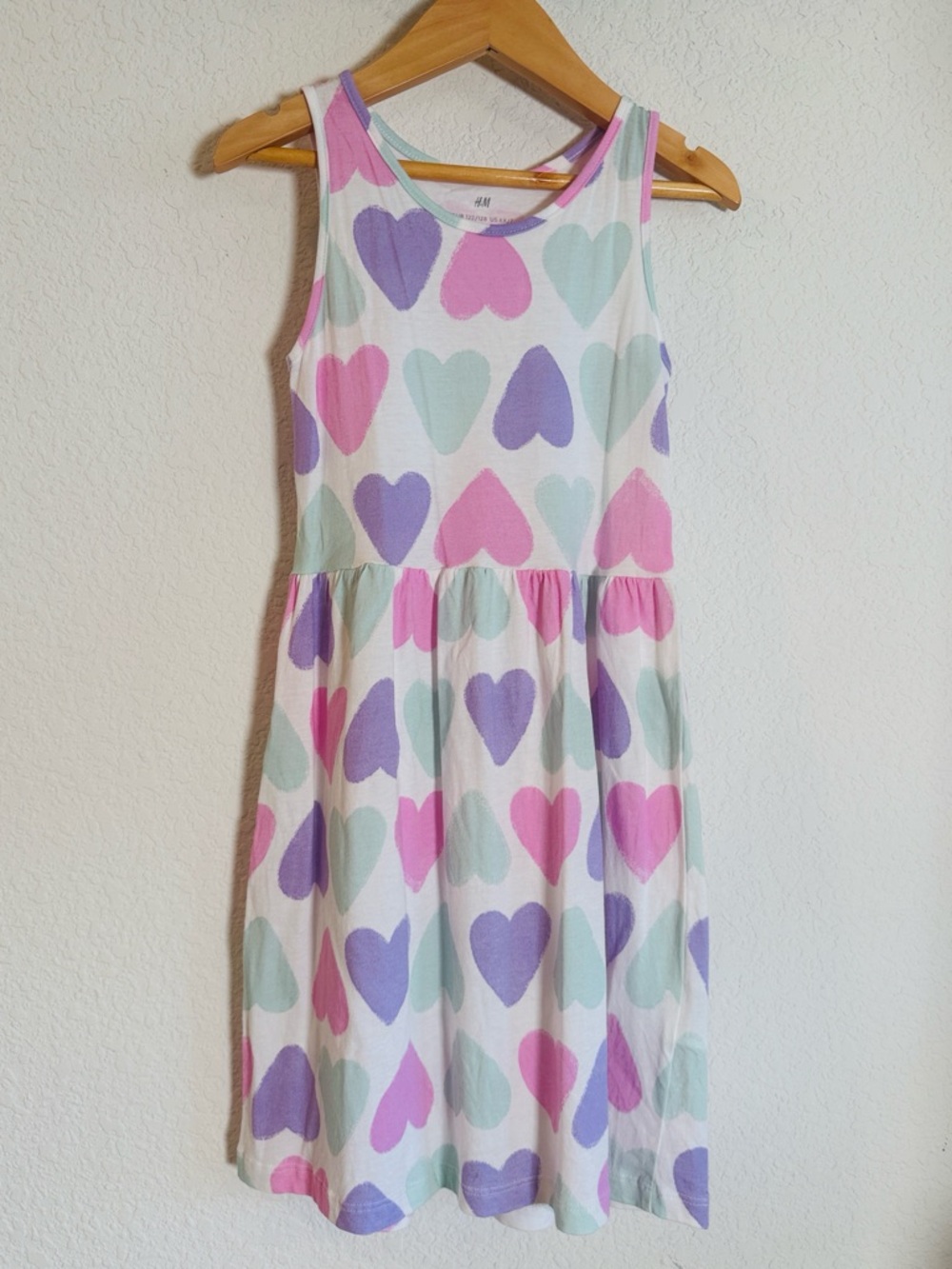H&M • Girls 6X/7 Pastel Heart Print Cotton Tank Dress Pink Purple Mint
